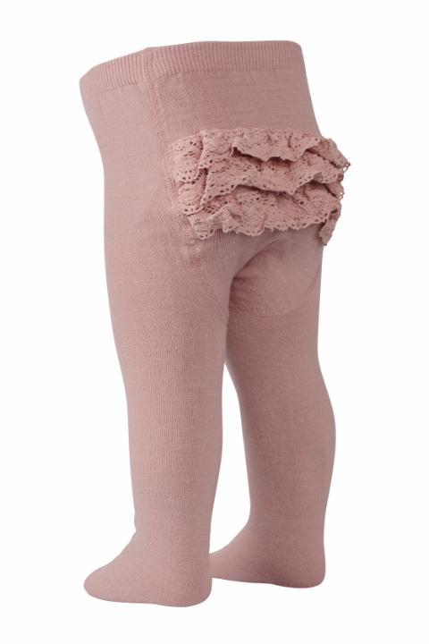 Wool tights with lace - Wood Rose -   60