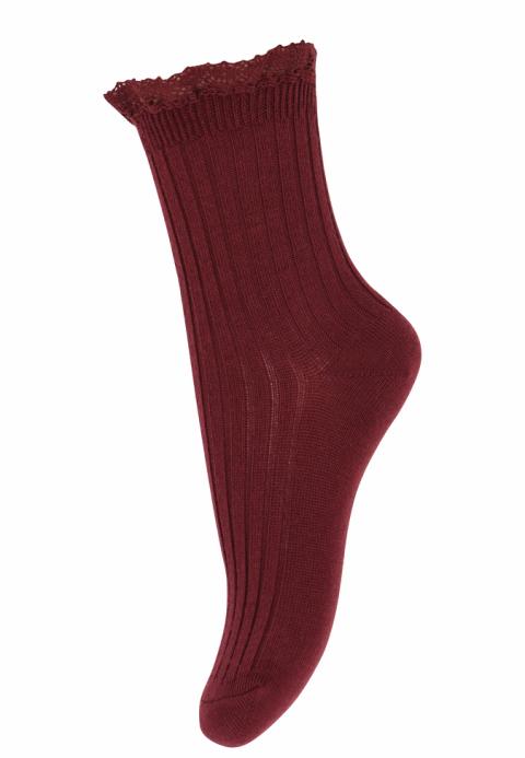 Julia socks with lace - Wine Red -17/18