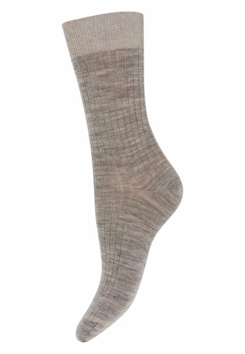 Erin wool rib socks - Light Brown Melange -37/39