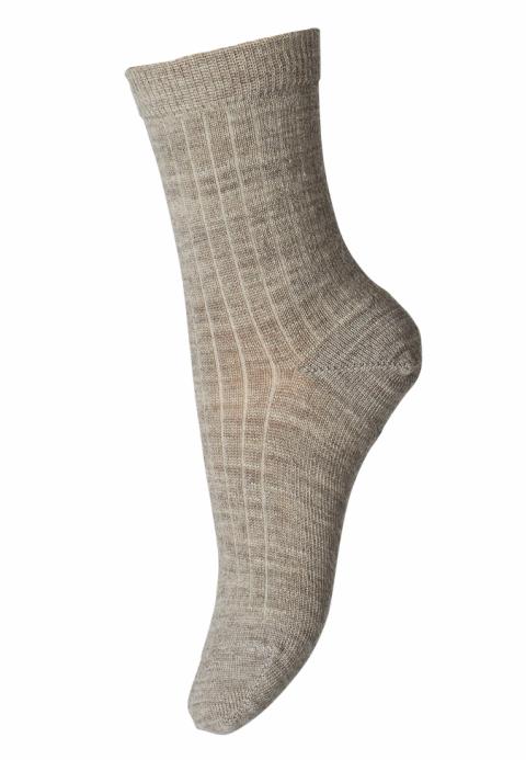 Wool rib socks - Light Brown Melange -19/21
