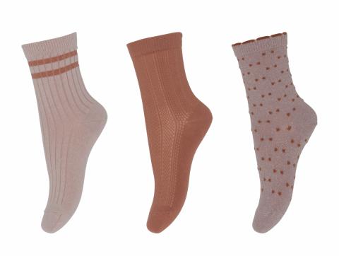 Ella 3-pack socks - Copper Brown -22/24