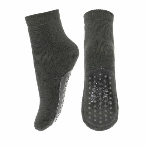 Wool/cotton socks w.anti-slip - Dusty Ivy -19/21