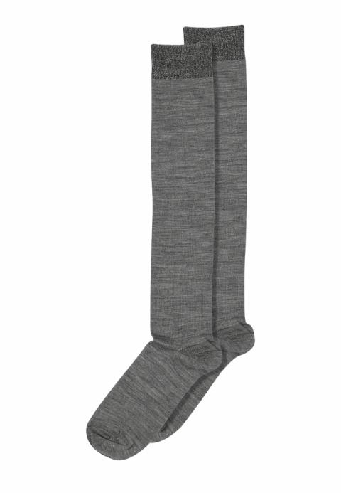 Wool/silk knee socks - Medium Grey Melange -40/42