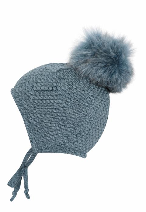 Chunky Oslo Baby hat w. real f - Stormy Sea -   45