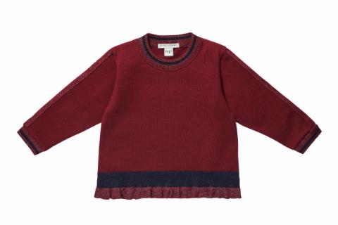 GIRLS BLOUSE W. FRILL - Wine Red -   80