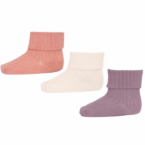 Cotton rib baby socks - 3-pack - Multi -15/16