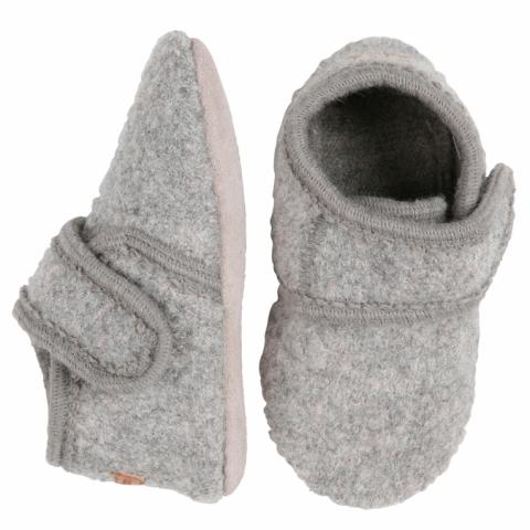 Wool slippers with velcro - Light Grey Mel. -16/17