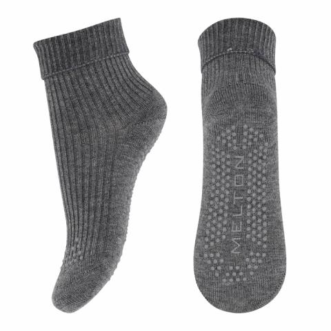 Wool socks - anti-slip - Light Grey Mel. -17/19