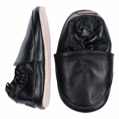 Solid leather slippers - Black -16/19