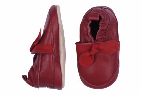 Leather slippers w. bow - Sundried Tomato -20/21