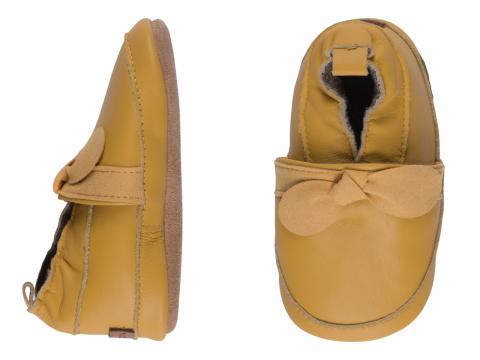 Leather slippers w. bow - Honey Mustard -22/23