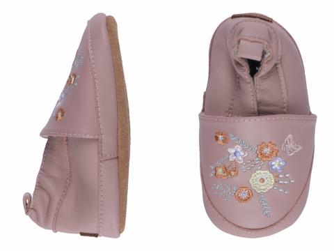 Leather Slippers with flowers - Alt Rosa -16/19