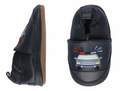 Leather Slippers w. police car - Marine -16/19