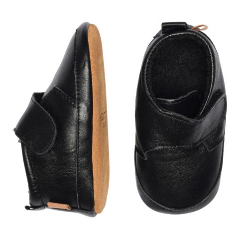 Leather Slippers with velcro - Black -16/19
