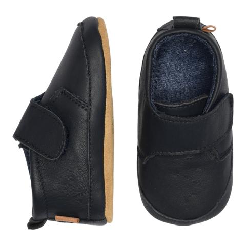 Leather Slippers with velcro - Marine -23/24