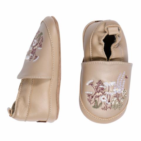 Leather Slippers w. flowers - Purple marled -16/19