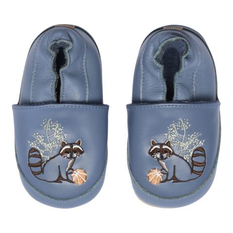 Leather slippers w. racoon - Bluefin -16/19
