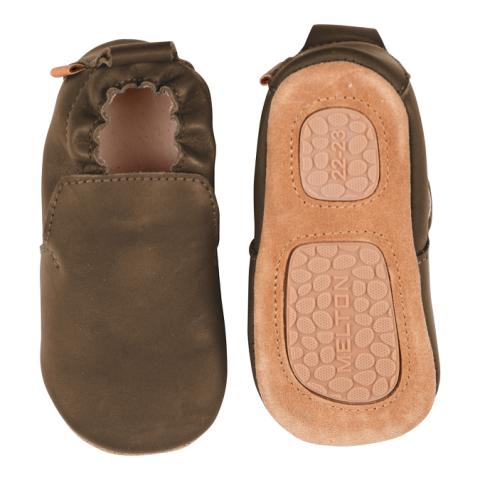 Delicate leather slippers - Teak -16/19