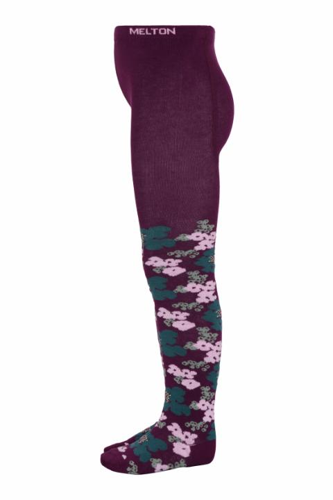 Soft floral tights - Dark Fuchsia -56/62